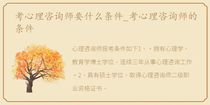 考心理咨询师要什么条件_考心理咨询师的条件