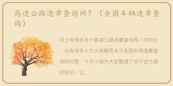 高速公路违章查询网？（全国车辆违章查询）