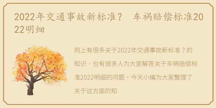 2022年交通事故新标准？ 车祸赔偿标准2022明细