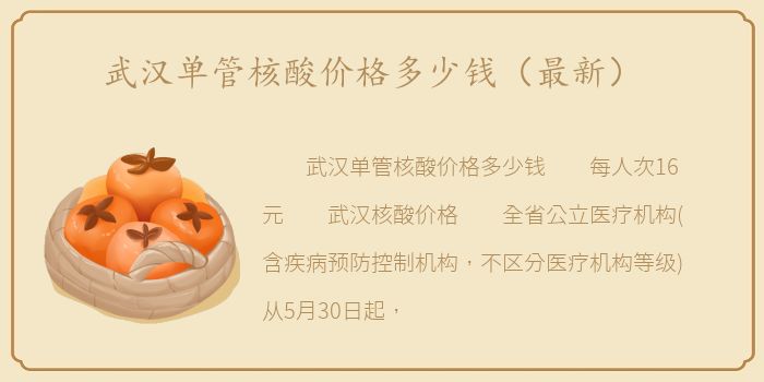 武汉单管核酸价格多少钱（最新）