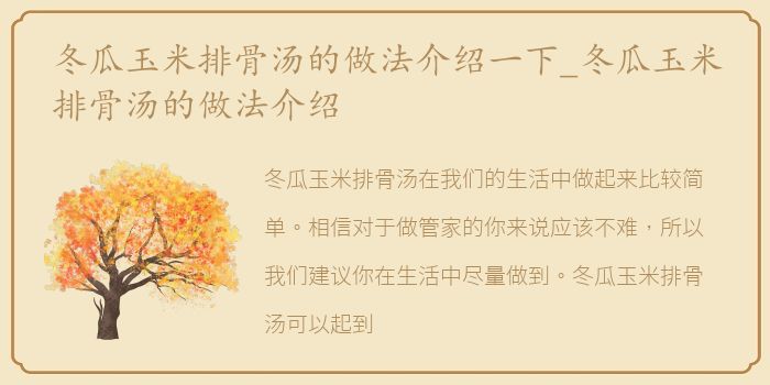 冬瓜玉米排骨汤的做法介绍一下_冬瓜玉米排骨汤的做法介绍
