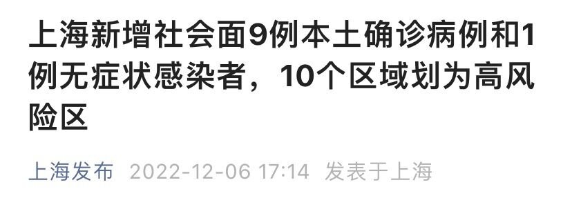 12月6日上海10个区域划为高风险区