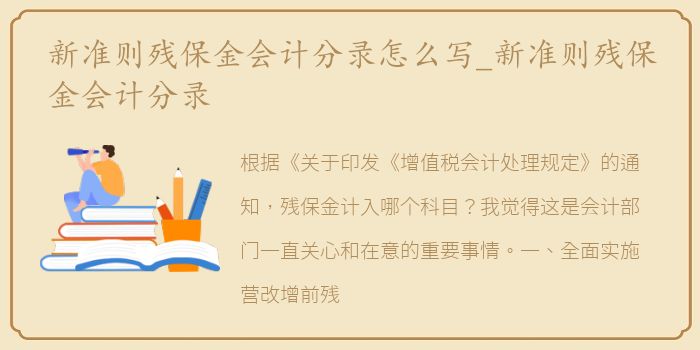 新准则残保金会计分录怎么写_新准则残保金会计分录