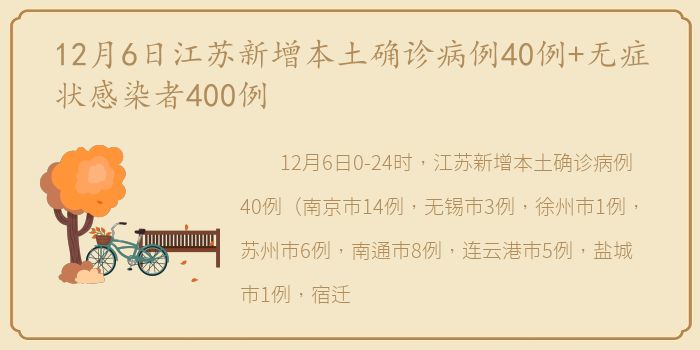 12月6日江苏新增本土确诊病例40例+无症状感染者400例