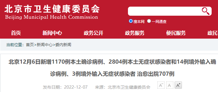 12月6日0至24时北京新增本土1170+2804例详情