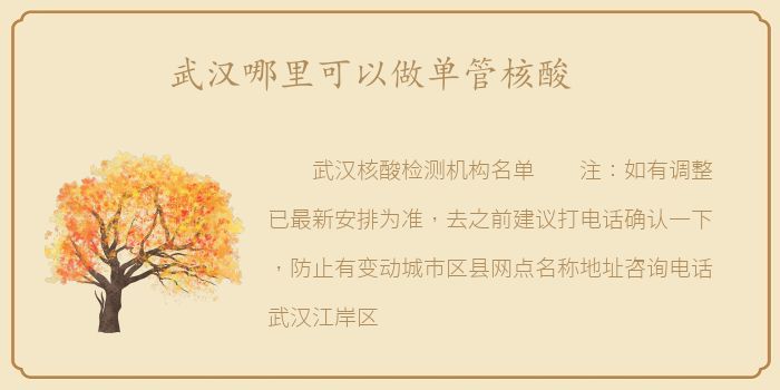 武汉哪里可以做单管核酸