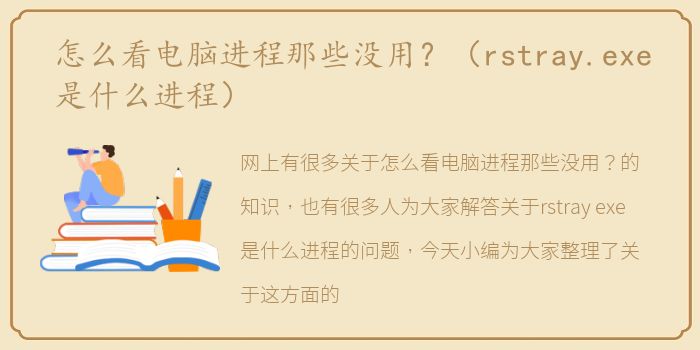 怎么看电脑进程那些没用？（rstray.exe是什么进程）