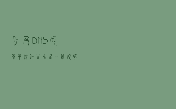 涉及DNS的简单操作，只看这一篇就够了