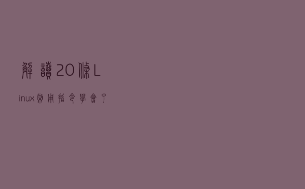 解读20条Linux常用指令，学会了你就入门了