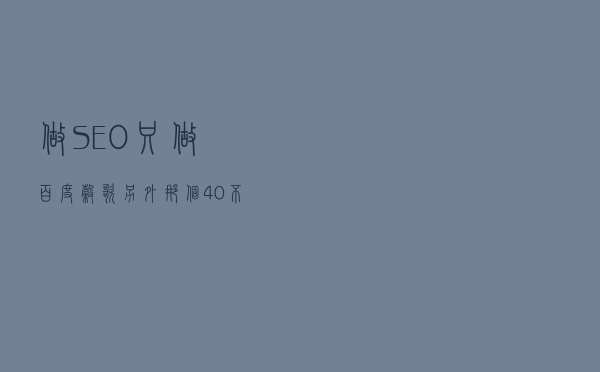 做SEO只做百度谷歌，另外那个40%不要了？