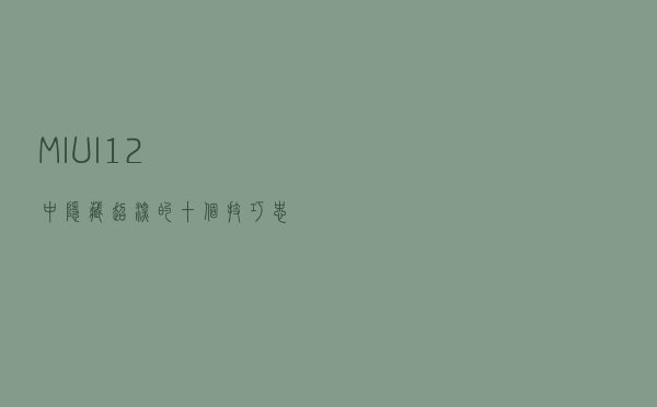 MIUI 12中隐藏超深的十个技巧 忠实米粉可能只知道三个