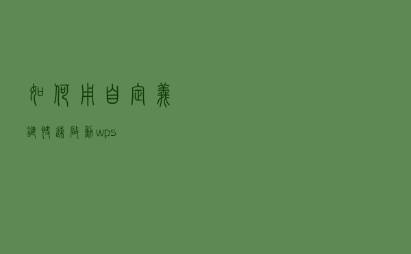 如何用自定义键快速启动wps?