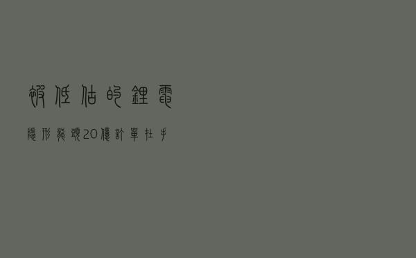 被低估的锂电隐形龙头！20亿订单在手，特斯拉潜在供应商