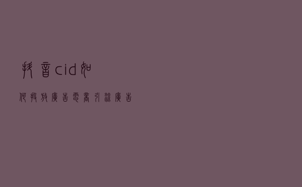 抖音cid如何投放广告?电商引流广告投放方式介绍