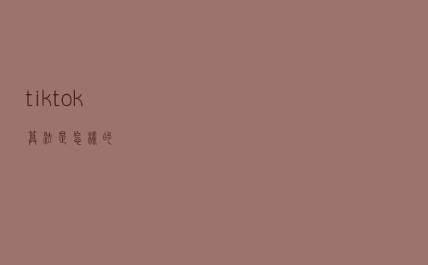 tiktok算法是怎样的