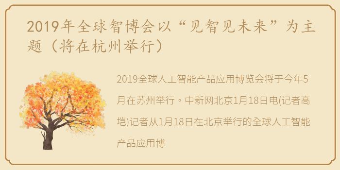 2019年全球智博会以“见智见未来”为主题（将在杭州举行）