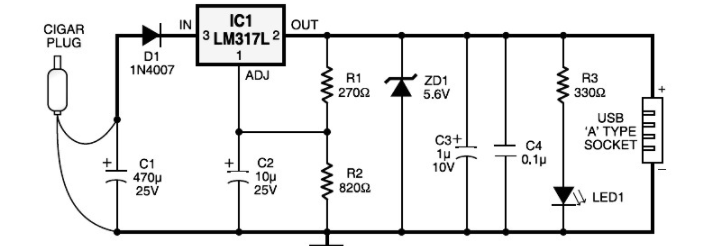 车载点烟器接头转USB_汽车点烟器到USB电源端口的示意图分享