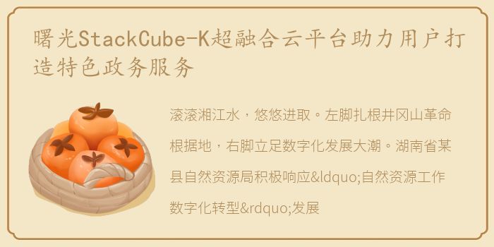 曙光StackCube-K超融合云平台助力用户打造特色政务服务