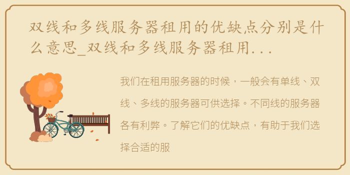 双线和多线服务器租用的优缺点分别是什么意思_双线和多线服务器租用的优缺点分别是什么