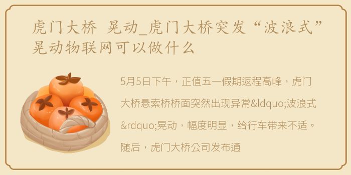 虎门大桥 晃动_虎门大桥突发“波浪式”晃动物联网可以做什么