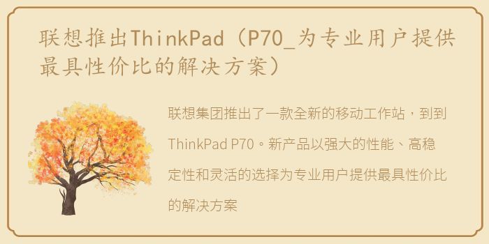 联想推出ThinkPad（P70_为专业用户提供最具性价比的解决方案）
