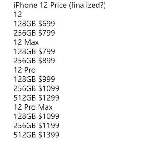 iPhone12多少钱 iPhone12系列售价曝光 新增3DToF镜头128G起步699美元 约4835元起
