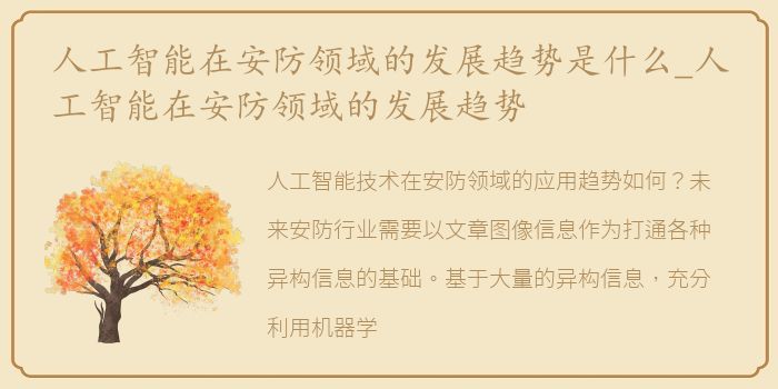 人工智能在安防领域的发展趋势是什么_人工智能在安防领域的发展趋势