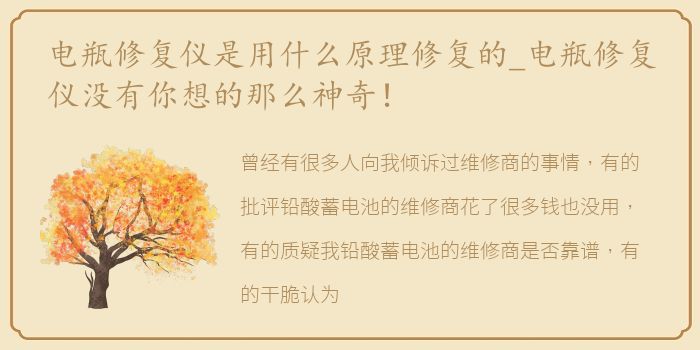 电瓶修复仪是用什么原理修复的_电瓶修复仪没有你想的那么神奇！